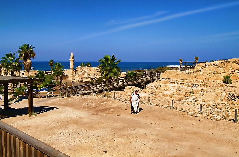 Lone tourist.  Caesarea