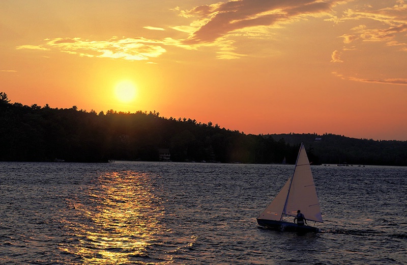 Single sail at sunset