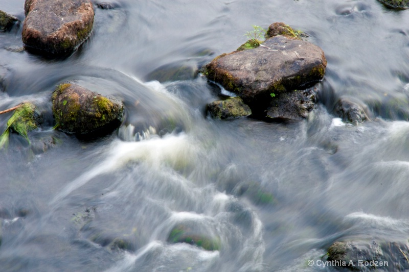 Water motion over rocks