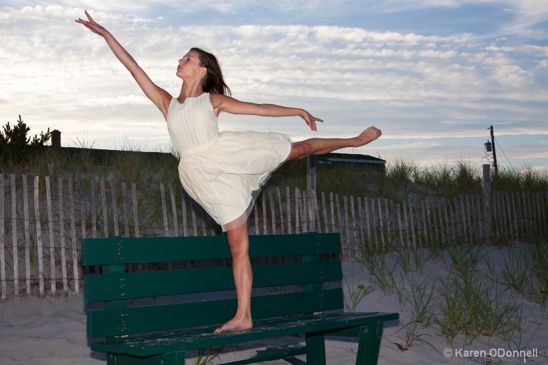 Flying on a Bench at the beach