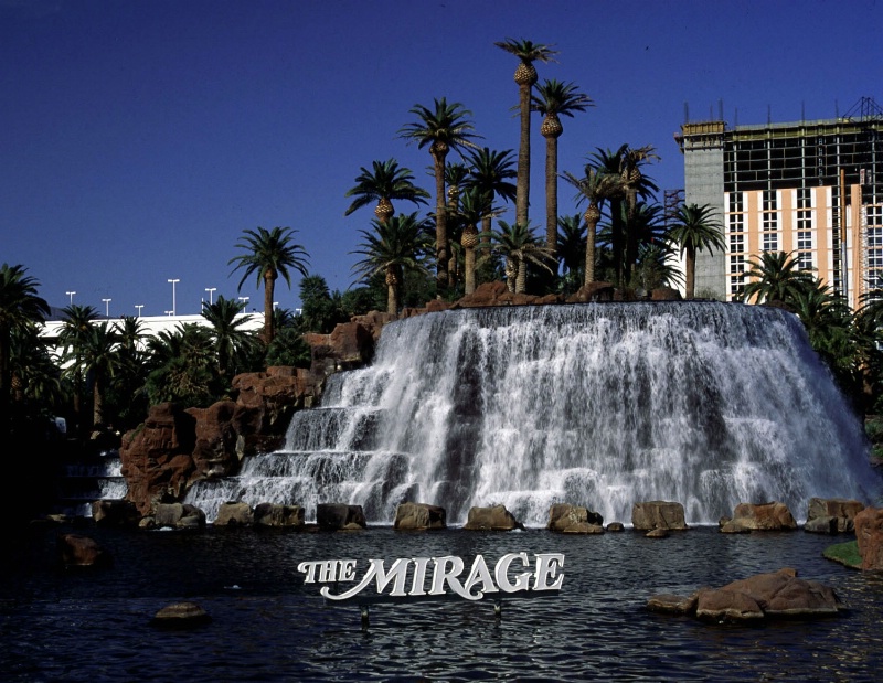 Mirage Hotel waterfall midday, Las Vegas