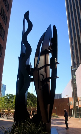 Sculpture, L.A. with person for scale