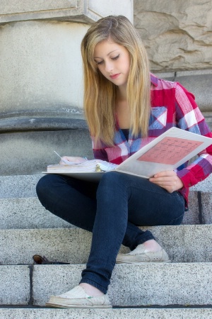 Studying on the steps