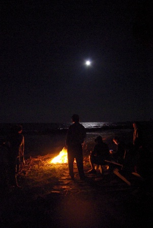 Full Moon and Bonfire at the Beach