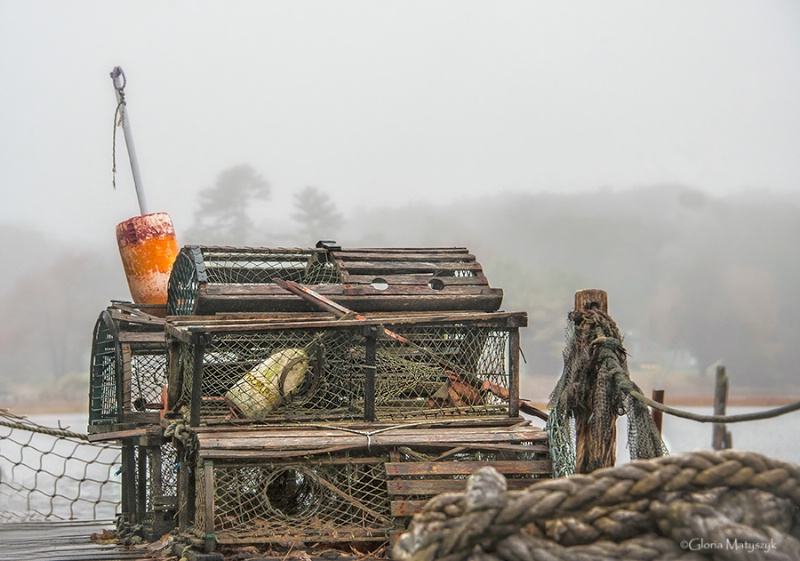 Lobster traps in the fog, Maine