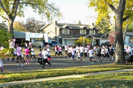 "Cancer Run this morn - in front of our home&#