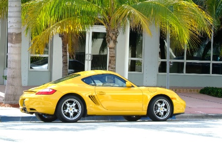 " yellow porsche, south beach, Miami "