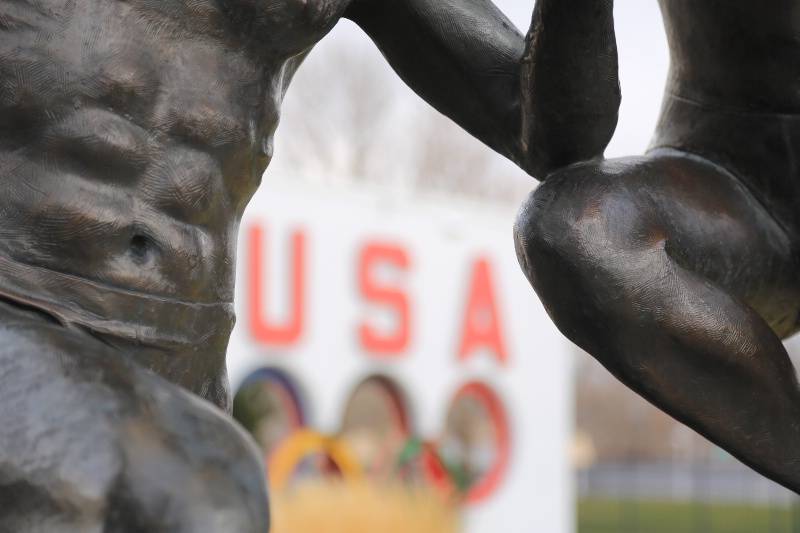 Athlete Statue with Rings