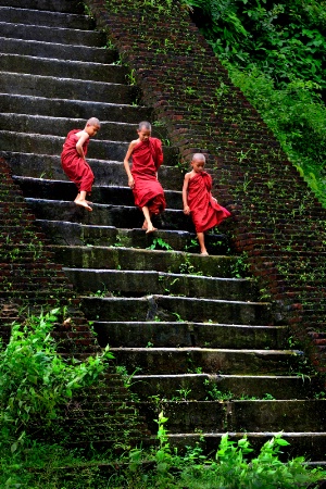 coming down the stairs