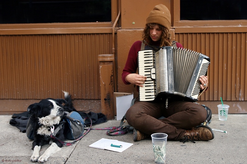 Girl with Accordion and Dog