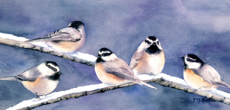 Holiday Chickadees-Original Watercolor