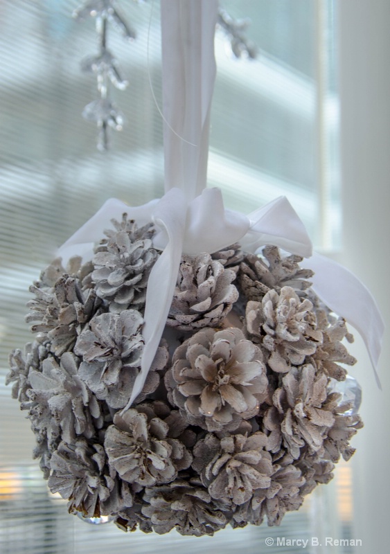 White Pinecones on Ribbon