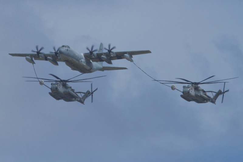 KC-130J with Two Sikorsky CH-53E Super Stallions