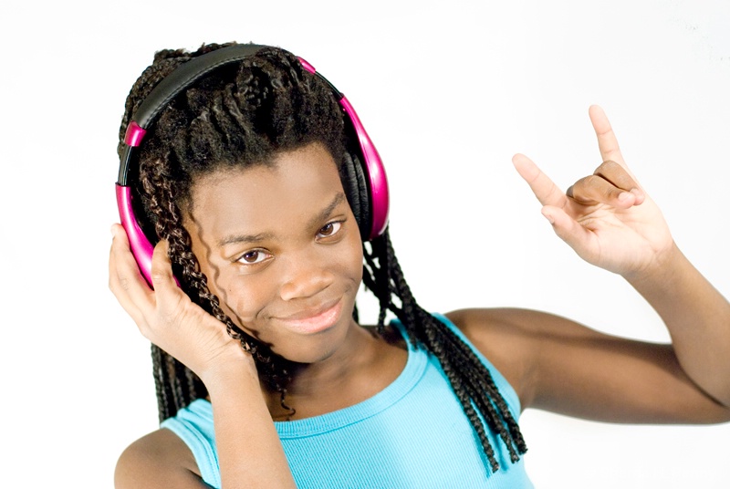 African American Girl Listening to Music