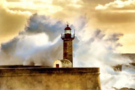 Felgueiras Lighthouse in a storm day.