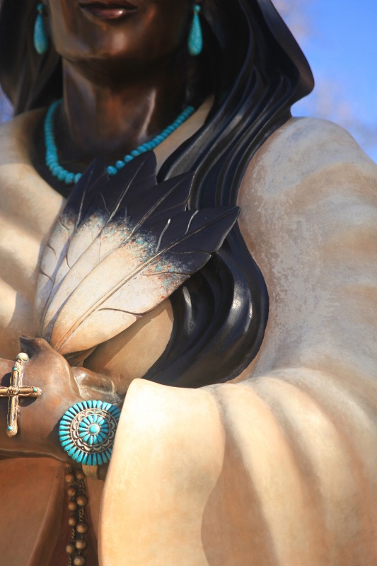 Statue detail with Indian Jewelry, Santa Fe, NM