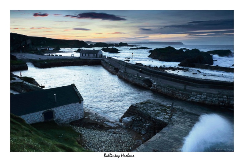 Coastal sunset scene at Ballintoy Harbour on the N