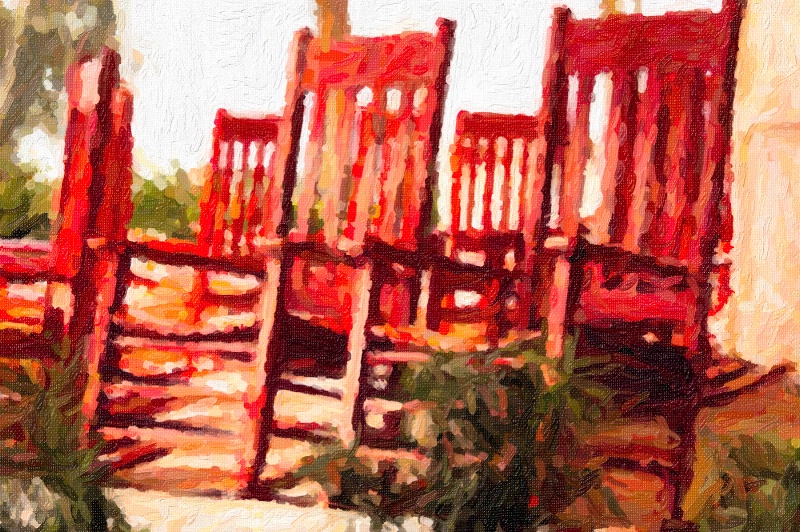 harbour rocking chairs impasto impressionist