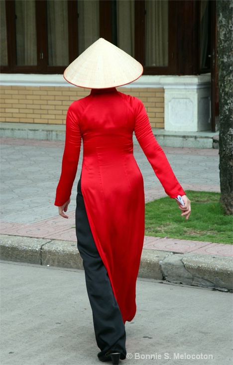 A Vietnames lady in red
