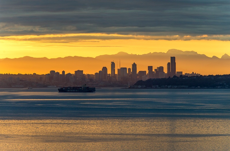 Seattle Skyline At Sunrise