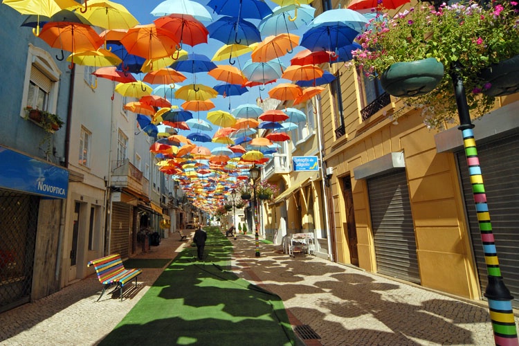 Umbrelas covering the street