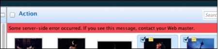 Screenshot of server-side error message