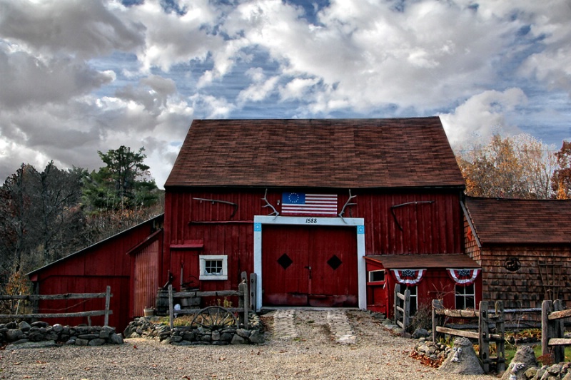 Red Barn and Clouds