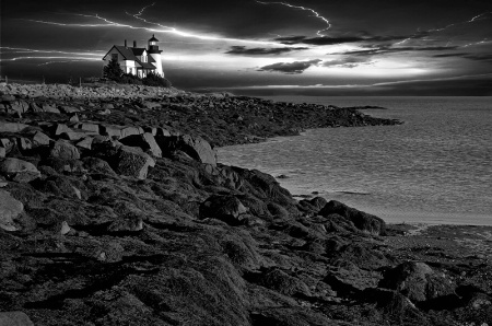 Prospect Harbor Light At Evening