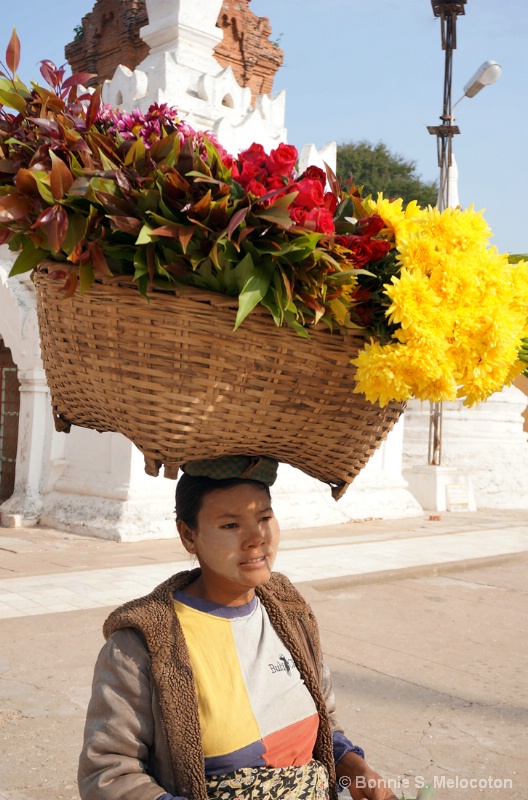 A flower vendor in Myanmar