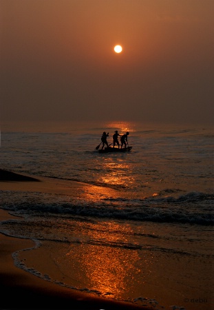 Fishing at Puri Sea beach(India).