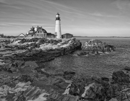 Portland Head Light Winter Black & White