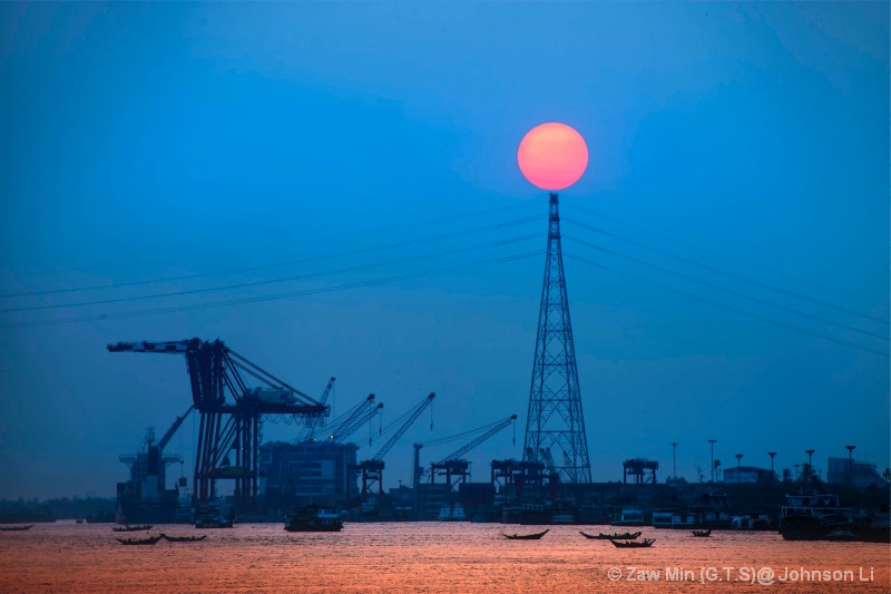 Sunset at Yangon Port