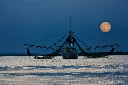 Shrimp Boat under Full Moon