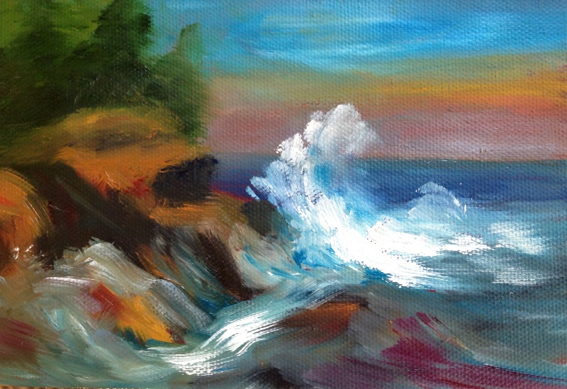 Loose 4x6 of waves crashing at Monhegan