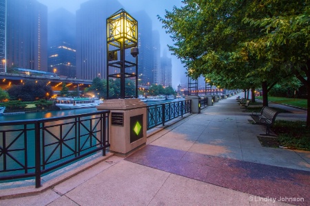 Chicago Riverwalk on a Foggy Morning