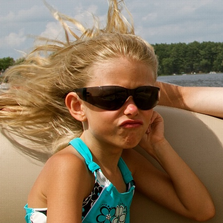 Hair blowin in the wind,cool in dads glasses