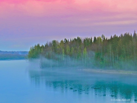 Early morning fog on Lake Onega