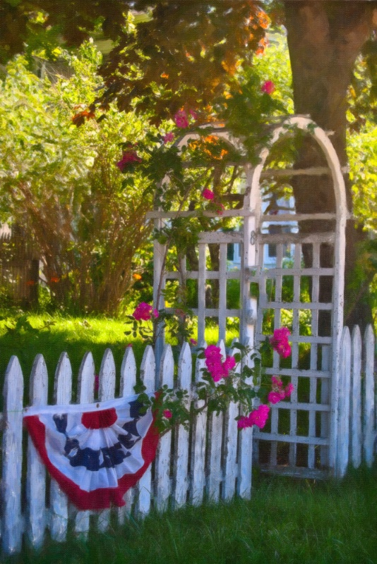 Picket fence flag and roses, Oil paint mg 8144 