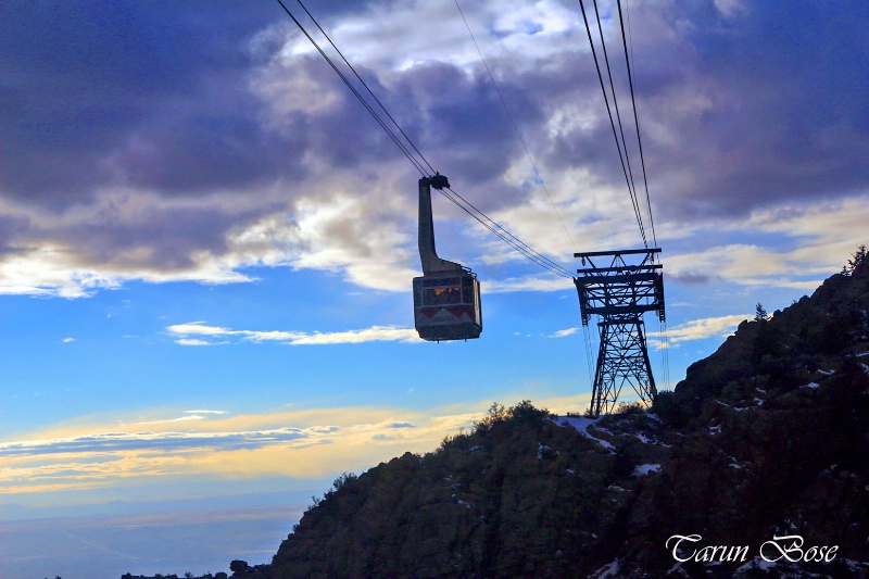 Cable car on Sandia hills in New Mexico.