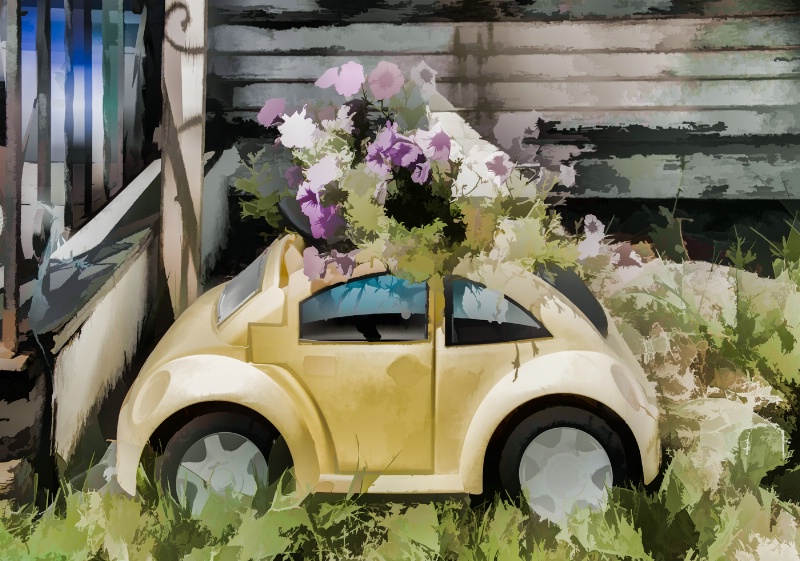 A fun use of flowers in a VW!