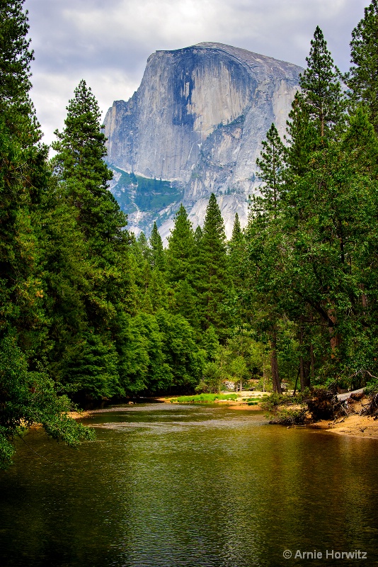 Half Dome, with Trees and Stream