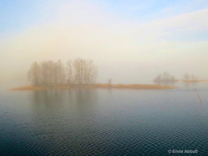 Islands in early morning fog.