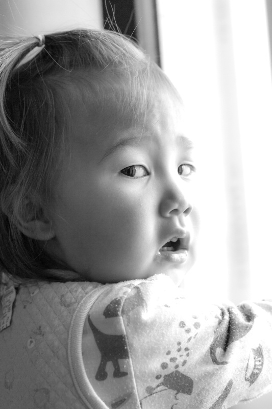 Hannah by window light b/w