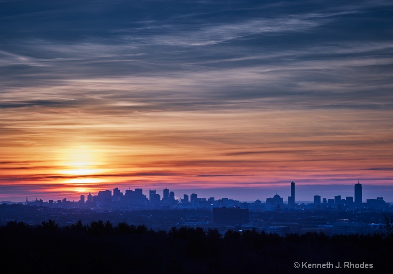 Boston Skyline Distant Sunrise
