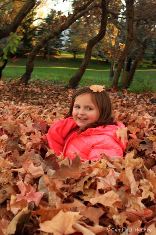 Young girl in leaves