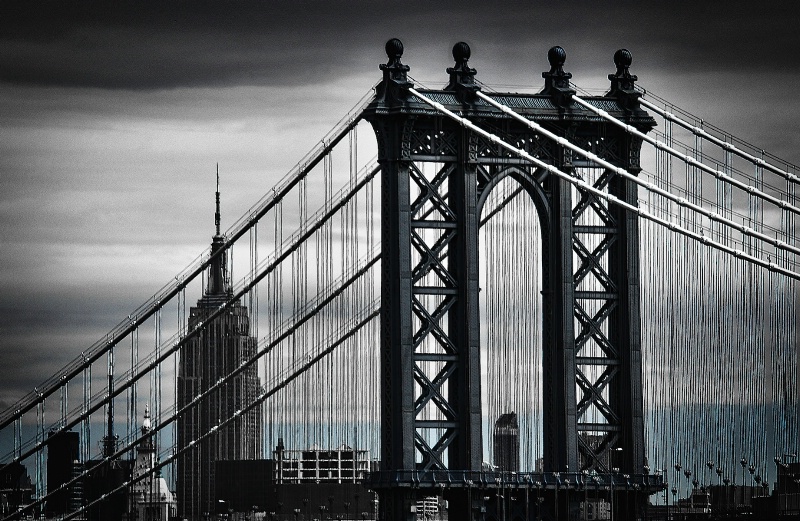 The Empire State though Manhattan Bridge