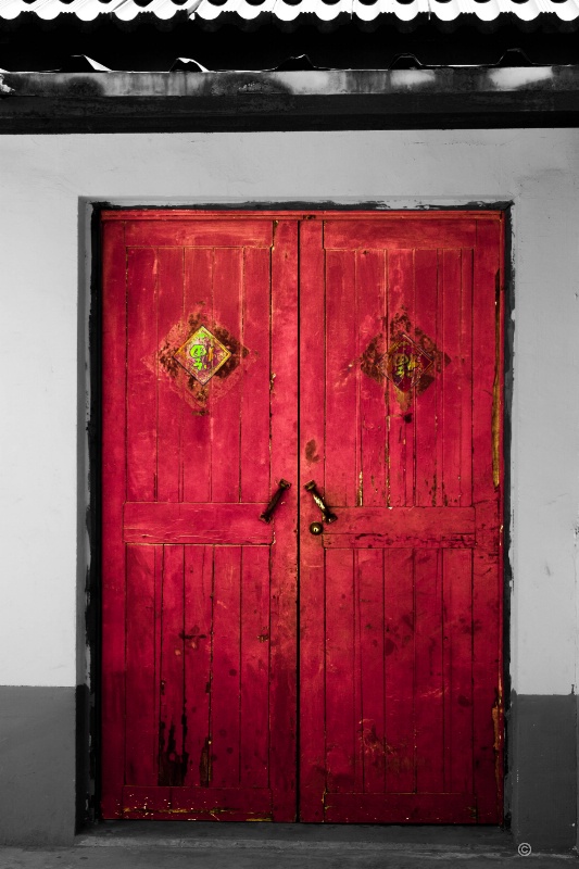 Red Door on Grayscale