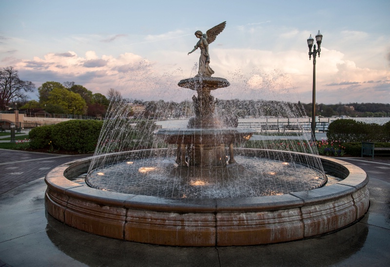 Rain, water fountain and sunset ..dinner view