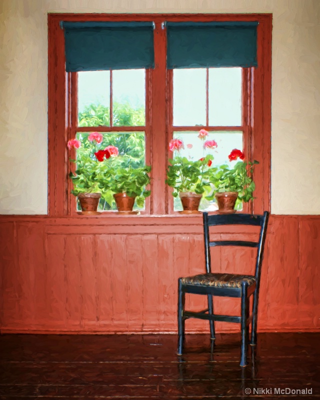 Geraniums, Window and Chair