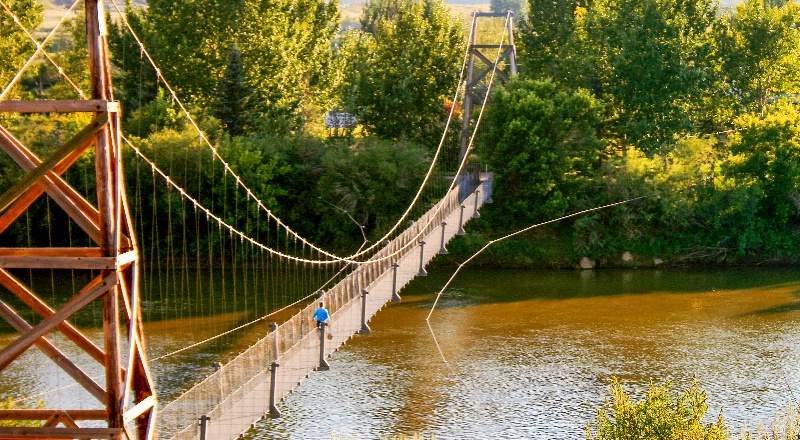 swinging bridge over the red deer river